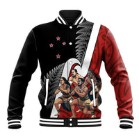 New Zealand Te Matatini Baseball Jacket Kapa Haka and Silver Fern - Maori Art Pattern LT03 Unisex Black - Polynesian Pride