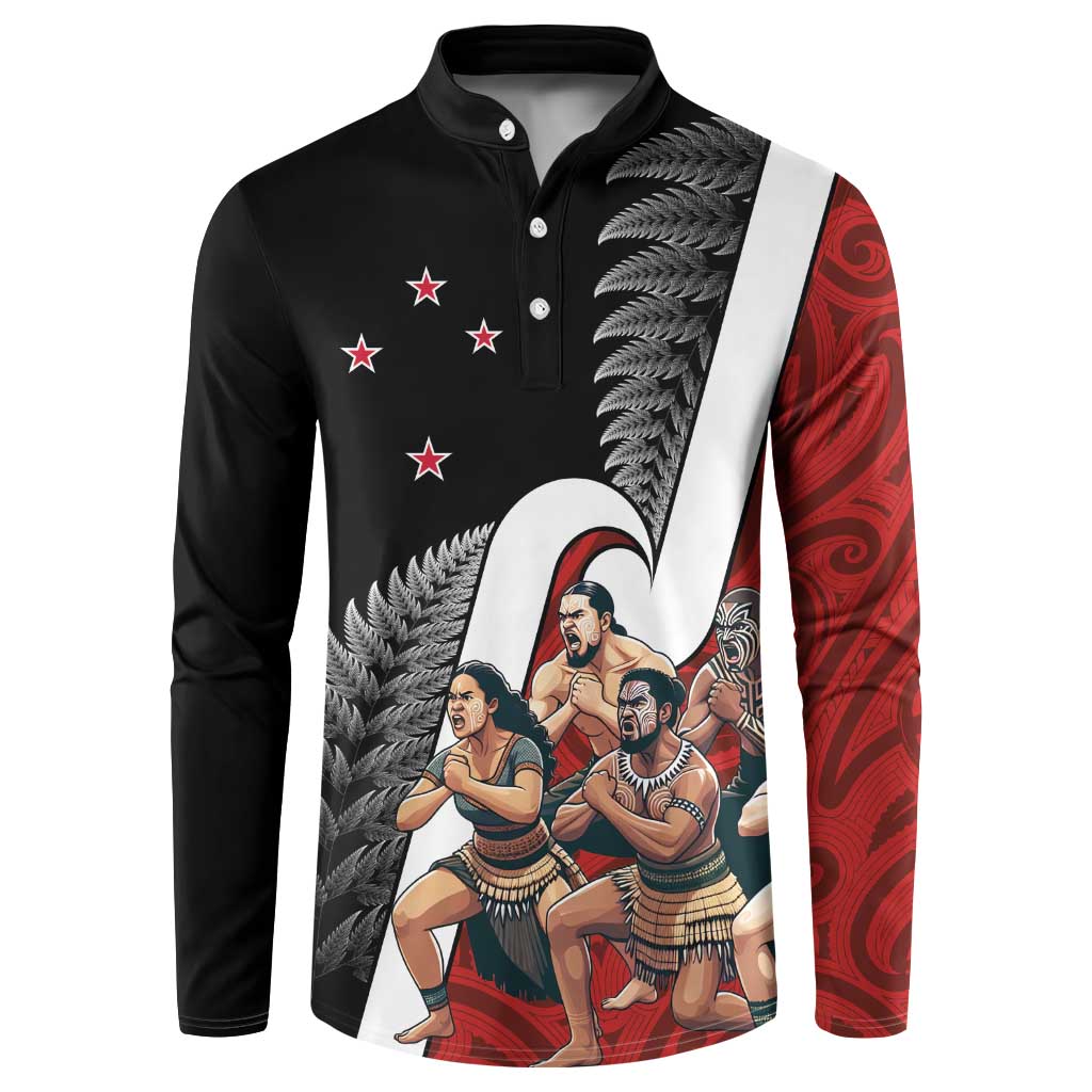 New Zealand Te Matatini Button Sweatshirt Kapa Haka and Silver Fern - Maori Art Pattern LT03 Black - Polynesian Pride