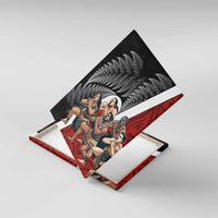New Zealand Te Matatini Canvas Wall Art Kapa Haka and Silver Fern - Maori Art Pattern LT03 With Frame Black - Polynesian Pride