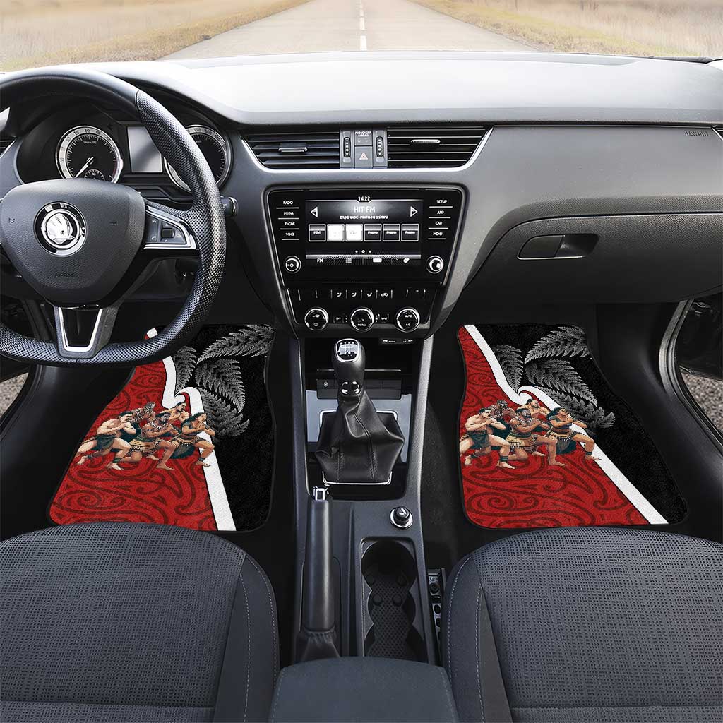 New Zealand Te Matatini Car Mats Kapa Haka and Silver Fern - Maori Art Pattern LT03 Set 2pcs - Front Black - Polynesian Pride