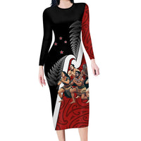 New Zealand Te Matatini Family Matching Long Sleeve Bodycon Dress and Hawaiian Shirt Kapa Haka and Silver Fern - Maori Art Pattern
