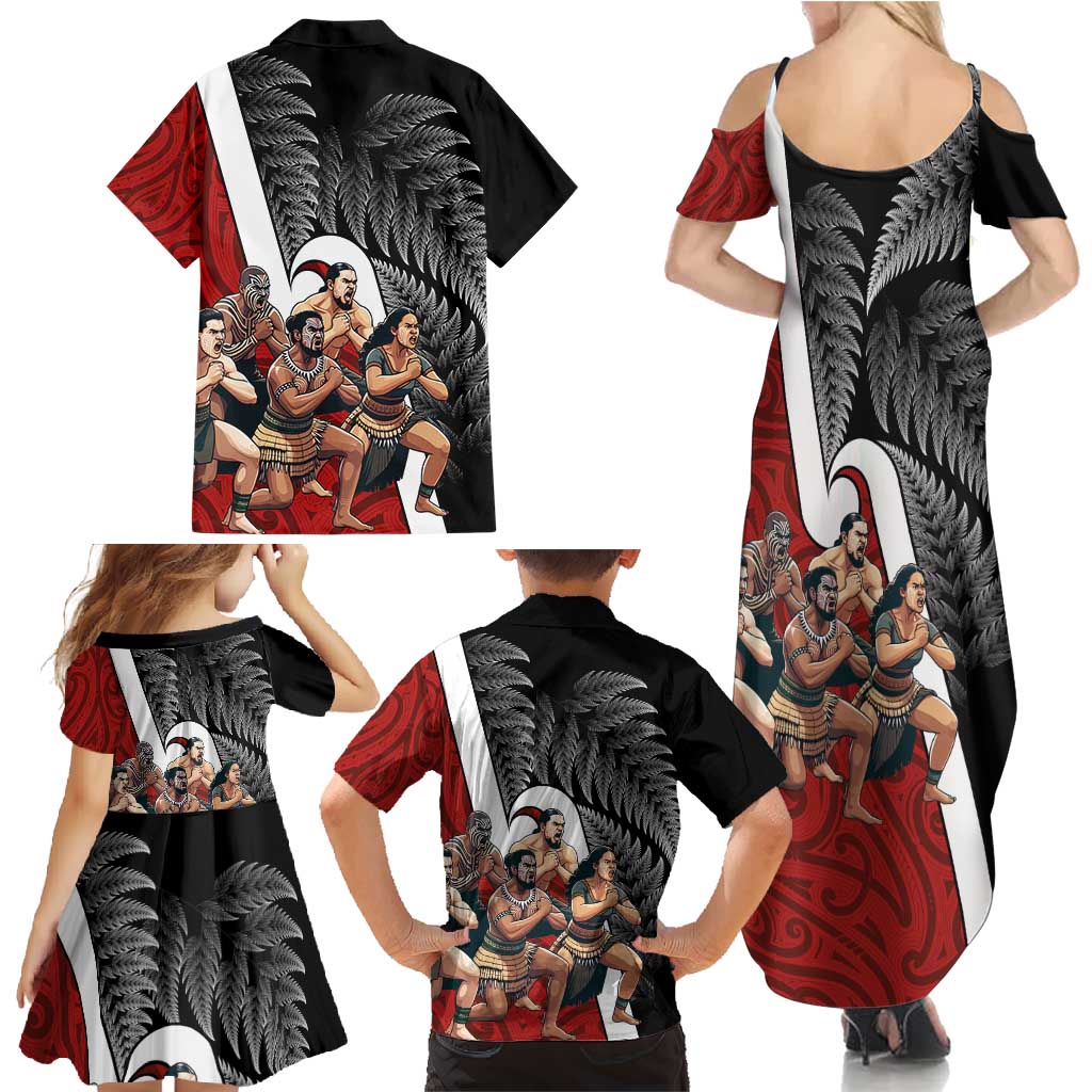New Zealand Te Matatini Family Matching Summer Maxi Dress and Hawaiian Shirt Kapa Haka and Silver Fern - Maori Art Pattern