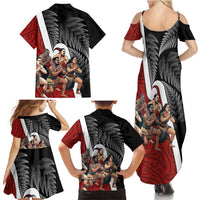 New Zealand Te Matatini Family Matching Summer Maxi Dress and Hawaiian Shirt Kapa Haka and Silver Fern - Maori Art Pattern