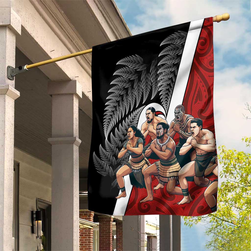 New Zealand Te Matatini Garden Flag Kapa Haka and Silver Fern - Maori Art Pattern LT03 House Flag Black - Polynesian Pride