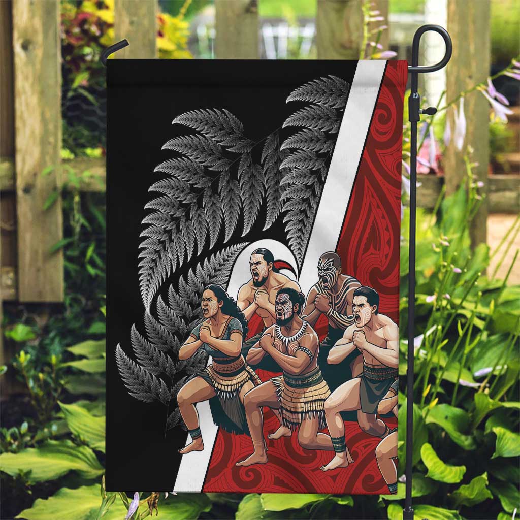 New Zealand Te Matatini Garden Flag Kapa Haka and Silver Fern - Maori Art Pattern LT03 Garden Flag Black - Polynesian Pride