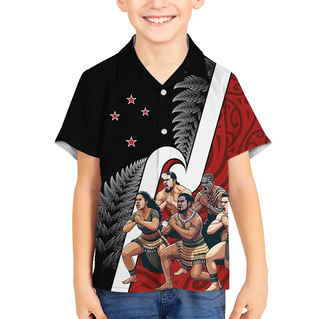 New Zealand Te Matatini Kid Hawaiian Shirt Kapa Haka and Silver Fern - Maori Art Pattern