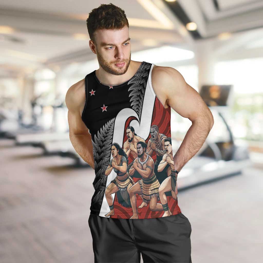 New Zealand Te Matatini Men Tank Top Kapa Haka and Silver Fern - Maori Art Pattern LT03 Black - Polynesian Pride