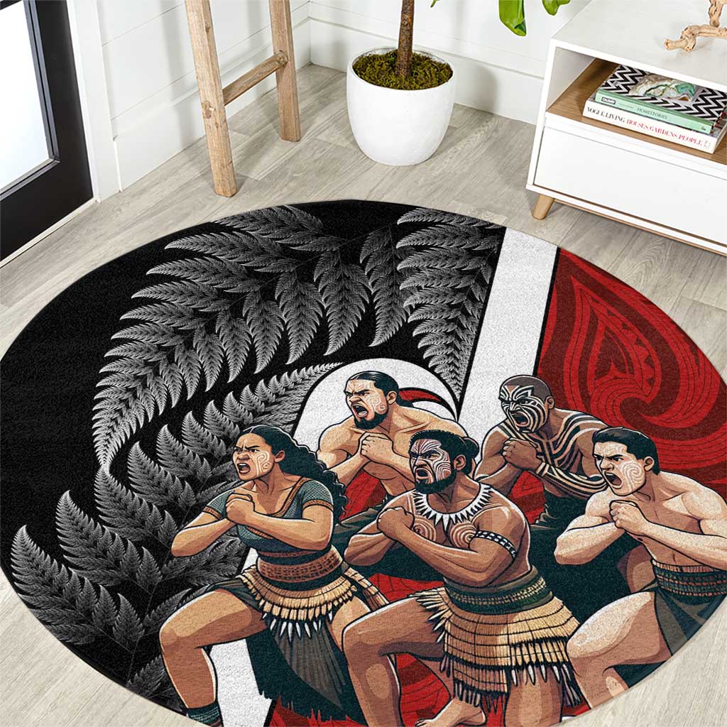 New Zealand Te Matatini Round Carpet Kapa Haka and Silver Fern - Maori Art Pattern