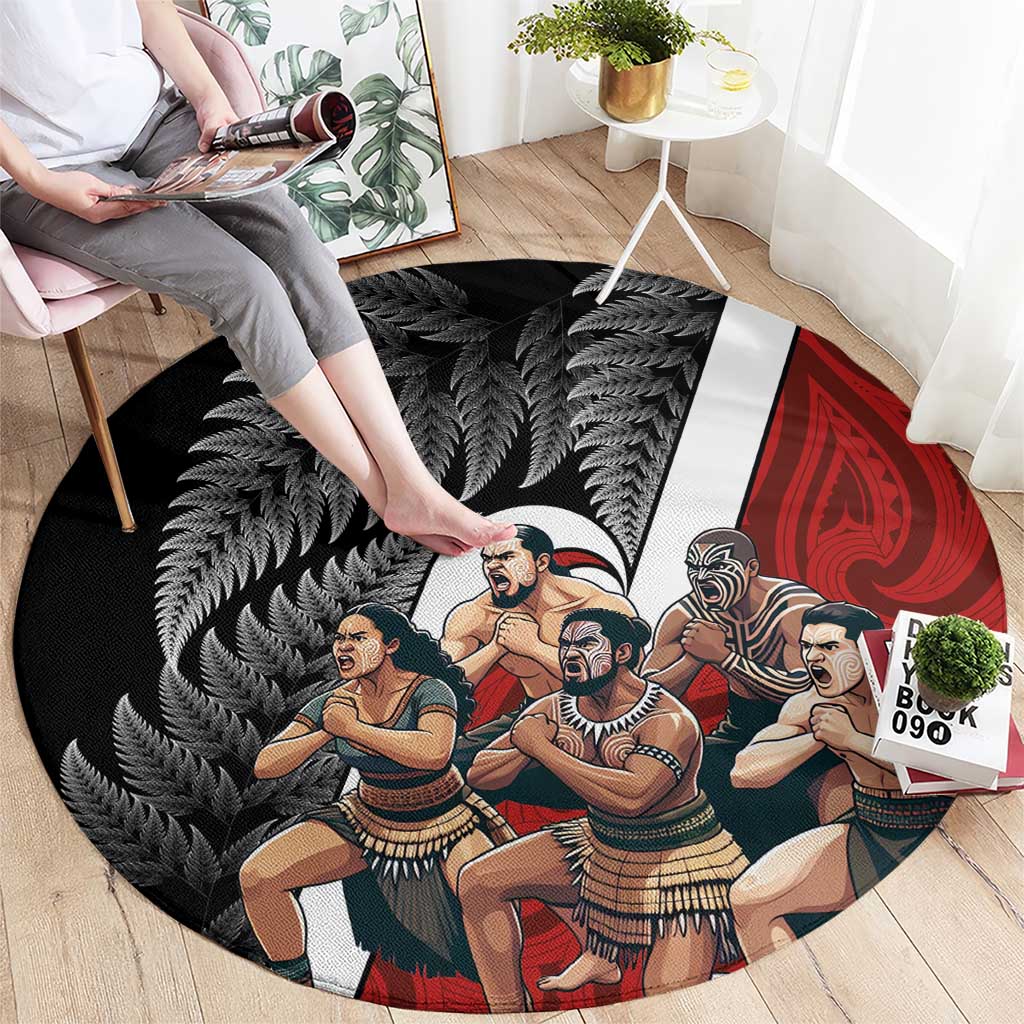 New Zealand Te Matatini Round Carpet Kapa Haka and Silver Fern - Maori Art Pattern