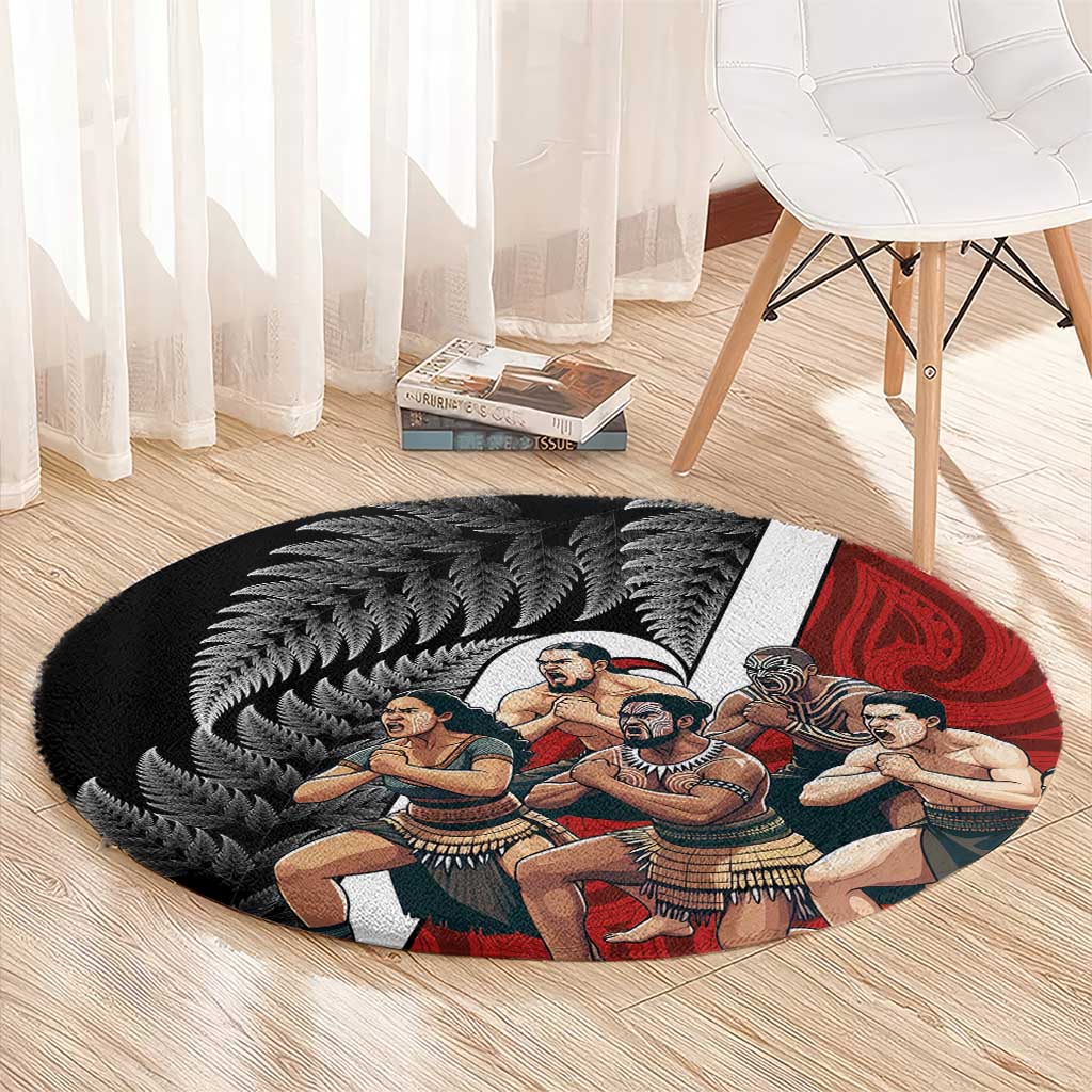 New Zealand Te Matatini Round Carpet Kapa Haka and Silver Fern - Maori Art Pattern