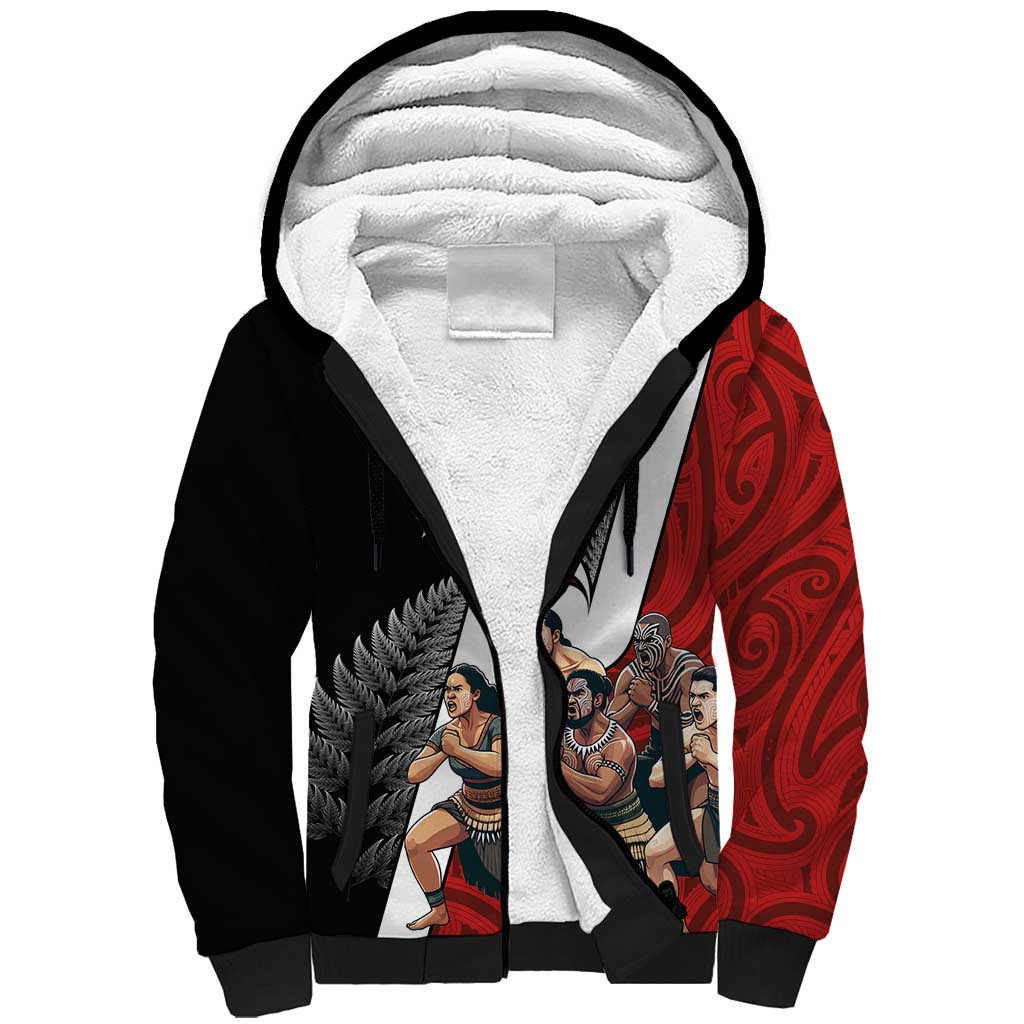 New Zealand Te Matatini Sherpa Hoodie Kapa Haka and Silver Fern - Maori Art Pattern LT03 Unisex Black - Polynesian Pride