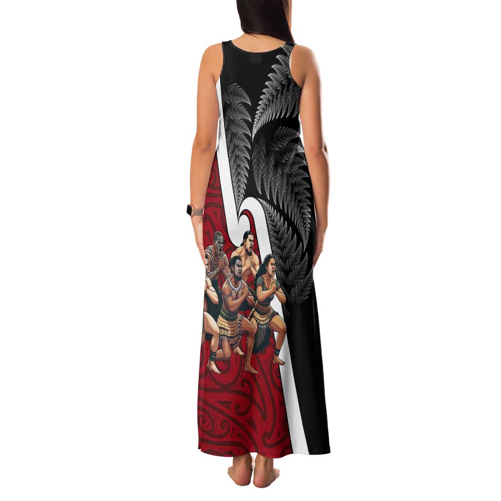 New Zealand Te Matatini Tank Maxi Dress Kapa Haka and Silver Fern - Maori Art Pattern