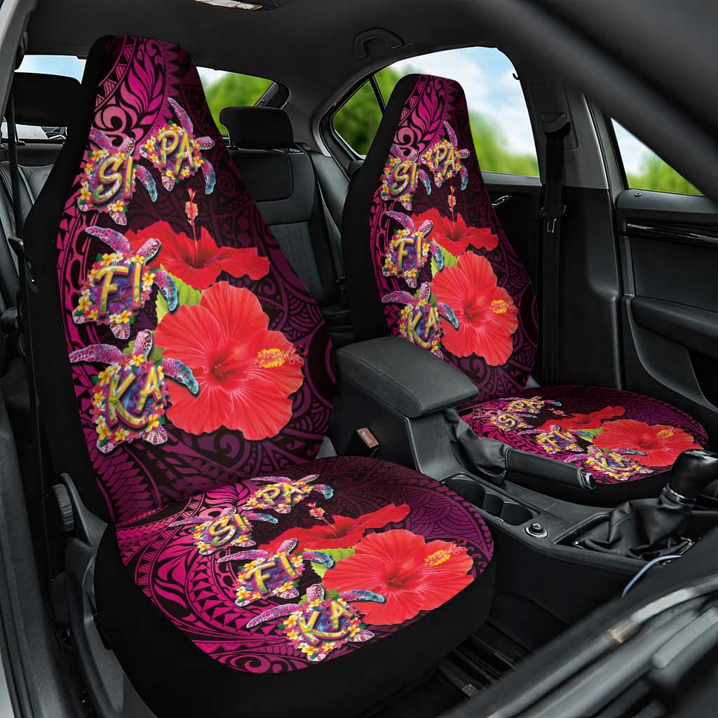 Pasifika Festival Car Seat Cover Plumeria Turtles with Hibiscus - Polynesian Art Tattoo Pink Color
