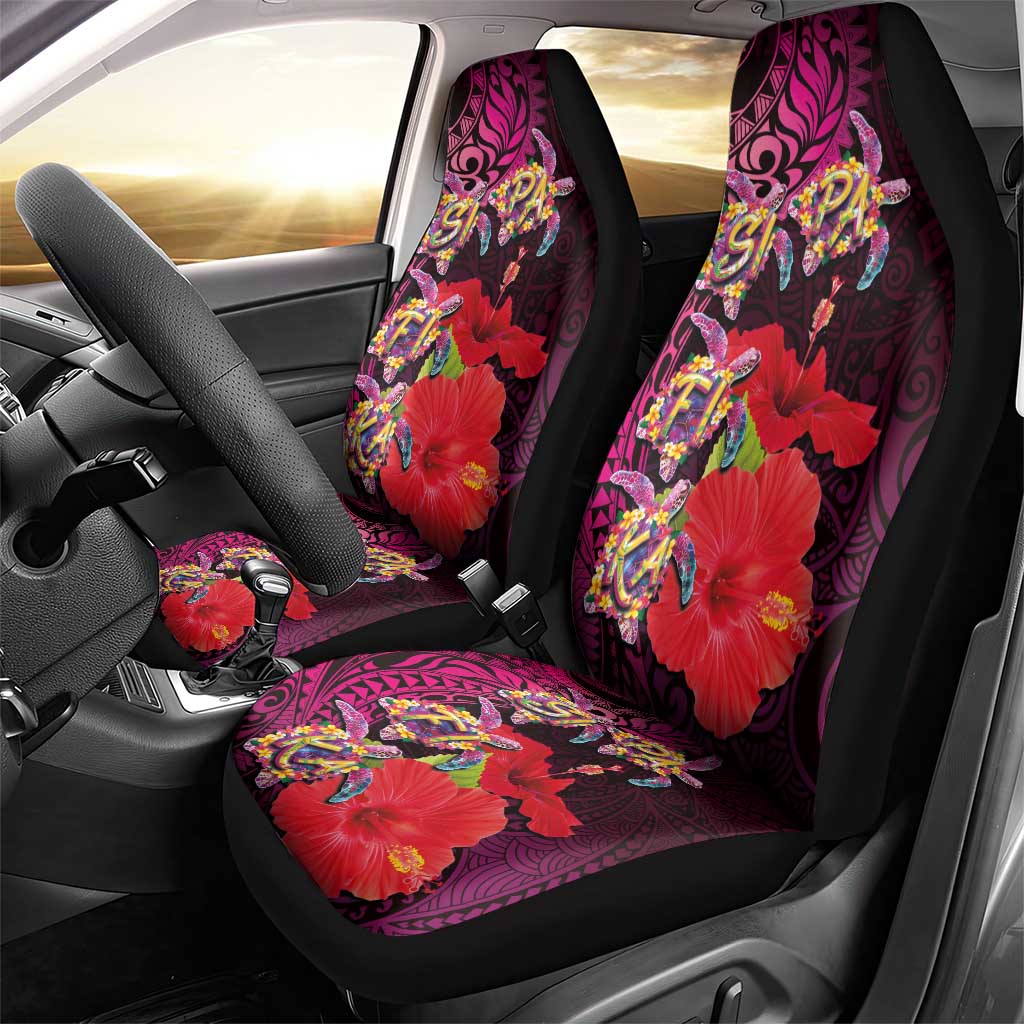Pasifika Festival Car Seat Cover Plumeria Turtles with Hibiscus - Polynesian Art Tattoo Pink Color