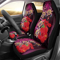 Pasifika Festival Car Seat Cover Plumeria Turtles with Hibiscus - Polynesian Art Tattoo Pink Color