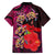 Pasifika Festival Family Matching Off The Shoulder Long Sleeve Dress and Hawaiian Shirt Plumeria Turtles with Hibiscus - Polynesian Art Tattoo Pink Color