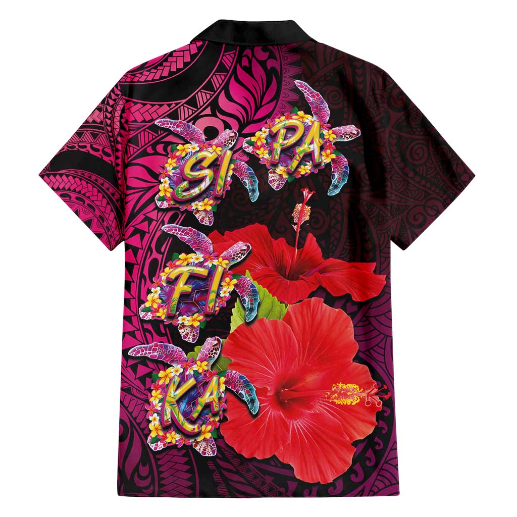 Pasifika Festival Family Matching Puletasi and Hawaiian Shirt Plumeria Turtles with Hibiscus - Polynesian Art Tattoo Pink Color