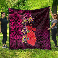 Pasifika Festival Quilt Plumeria Turtles with Hibiscus - Polynesian Art Tattoo Pink Color