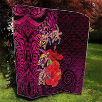 Pasifika Festival Quilt Plumeria Turtles with Hibiscus - Polynesian Art Tattoo Pink Color