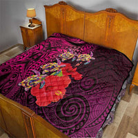 Pasifika Festival Quilt Plumeria Turtles with Hibiscus - Polynesian Art Tattoo Pink Color