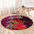 Pasifika Festival Round Carpet Plumeria Turtles with Hibiscus - Polynesian Art Tattoo Pink Color