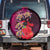 Pasifika Festival Spare Tire Cover Plumeria Turtles with Hibiscus - Polynesian Art Tattoo Pink Color