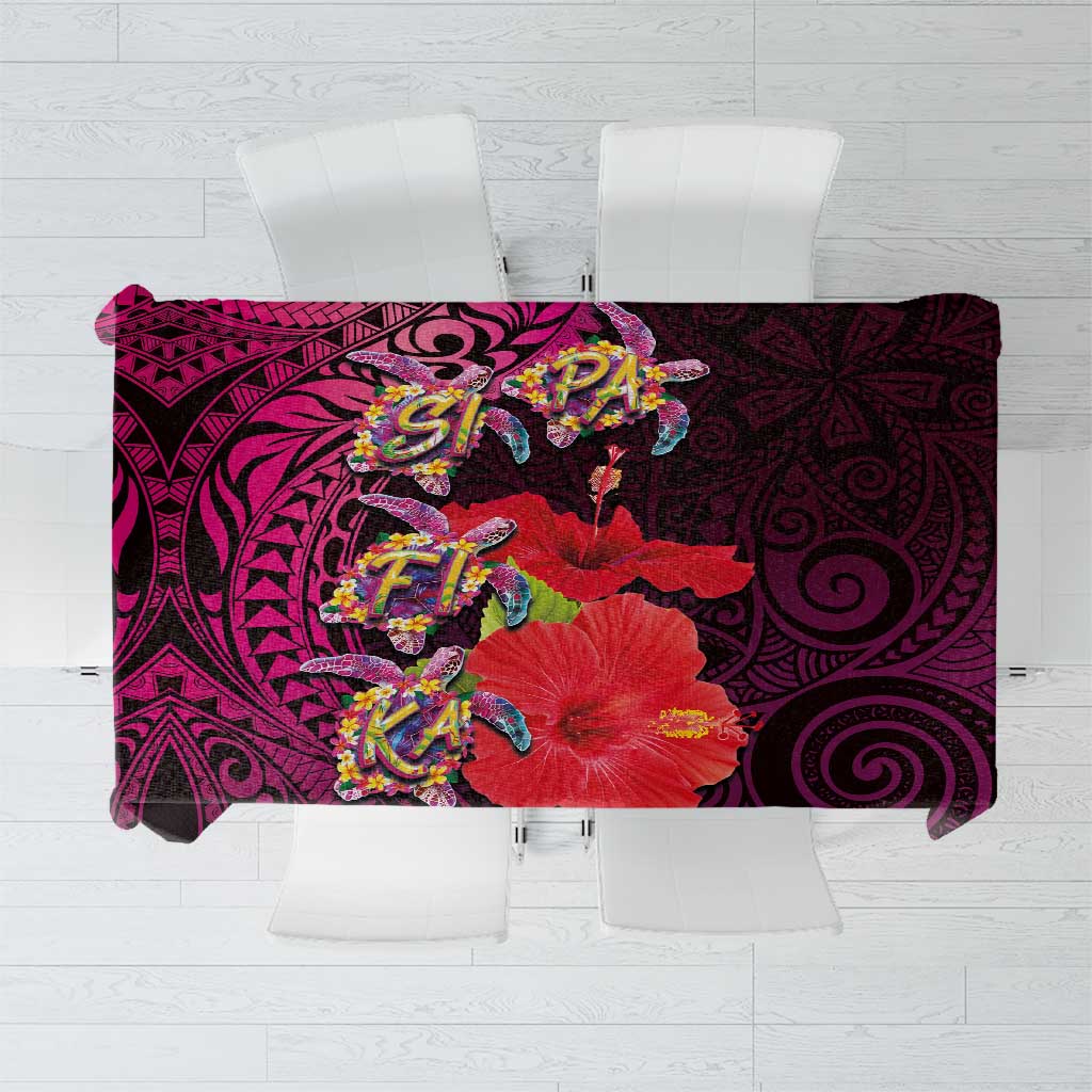 Pasifika Festival Tablecloth Plumeria Turtles with Hibiscus - Polynesian Art Tattoo Pink Color LT03 Pink - Polynesian Pride