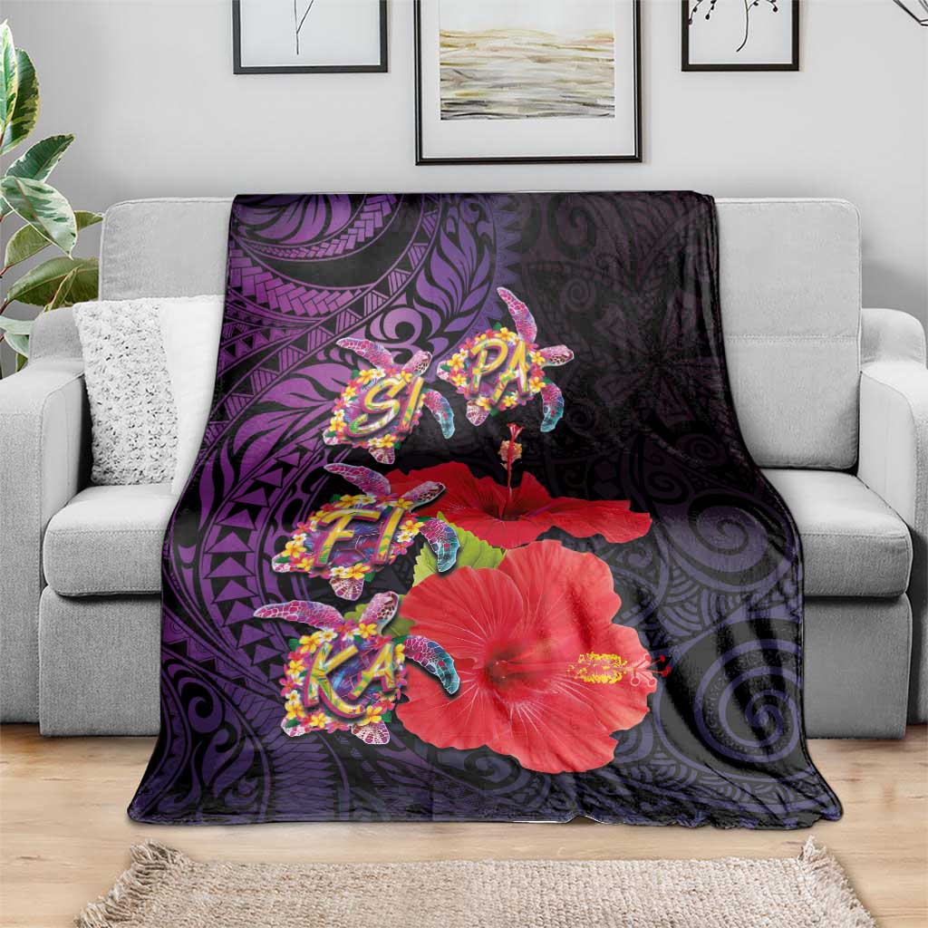 Pasifika Festival Blanket Plumeria Turtles with Hibiscus - Polynesian Art Tattoo Purple Color