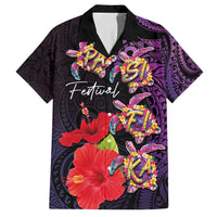 Pasifika Festival Family Matching Long Sleeve Bodycon Dress and Hawaiian Shirt Plumeria Turtles with Hibiscus - Polynesian Art Tattoo Purple Color