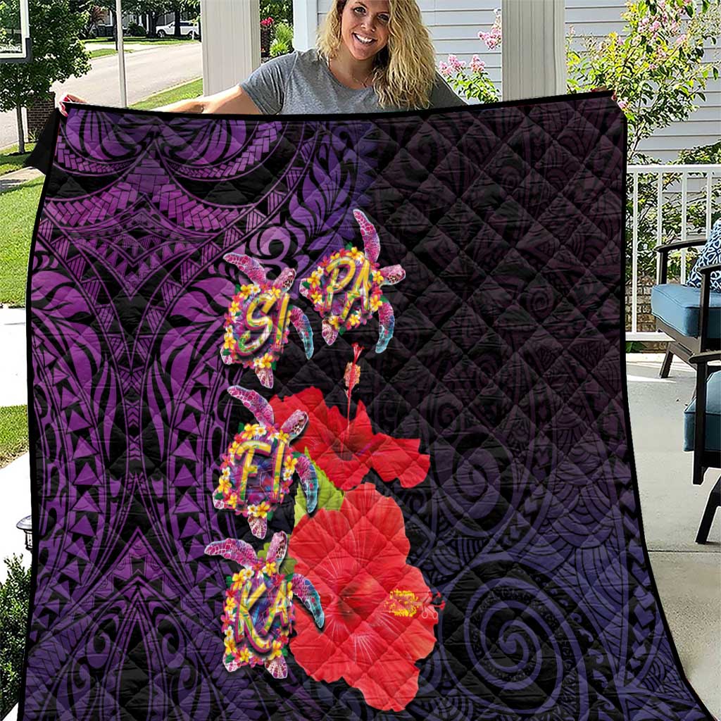 Pasifika Festival Quilt Plumeria Turtles with Hibiscus - Polynesian Art Tattoo Purple Color