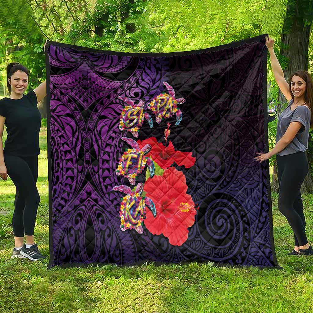 Pasifika Festival Quilt Plumeria Turtles with Hibiscus - Polynesian Art Tattoo Purple Color