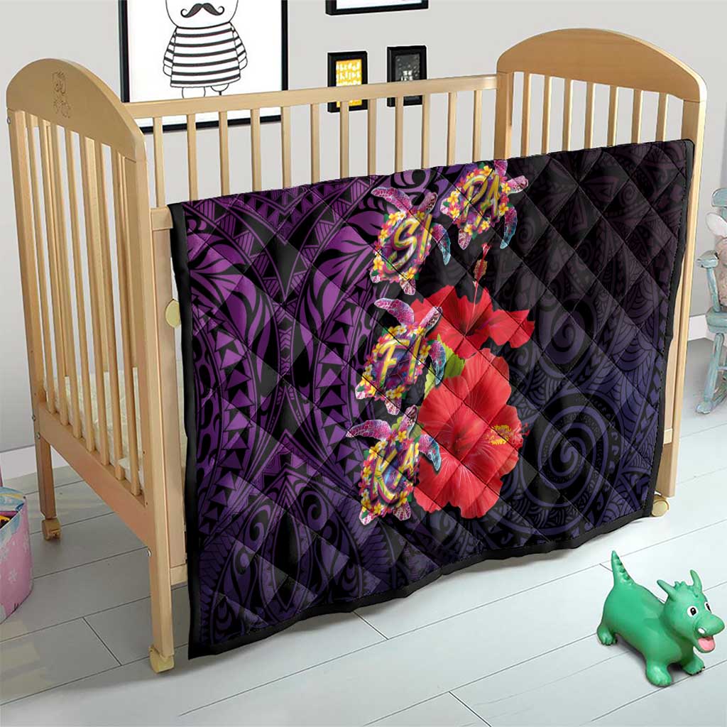 Pasifika Festival Quilt Plumeria Turtles with Hibiscus - Polynesian Art Tattoo Purple Color