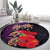 Pasifika Festival Round Carpet Plumeria Turtles with Hibiscus - Polynesian Art Tattoo Purple Color