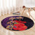 Pasifika Festival Round Carpet Plumeria Turtles with Hibiscus - Polynesian Art Tattoo Purple Color