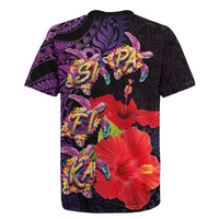 Pasifika Festival Rugby Jersey Plumeria Turtles with Hibiscus - Polynesian Art Tattoo Purple Color
