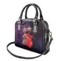 Pasifika Festival Shoulder Handbag Plumeria Turtles with Hibiscus - Polynesian Art Tattoo Purple Color