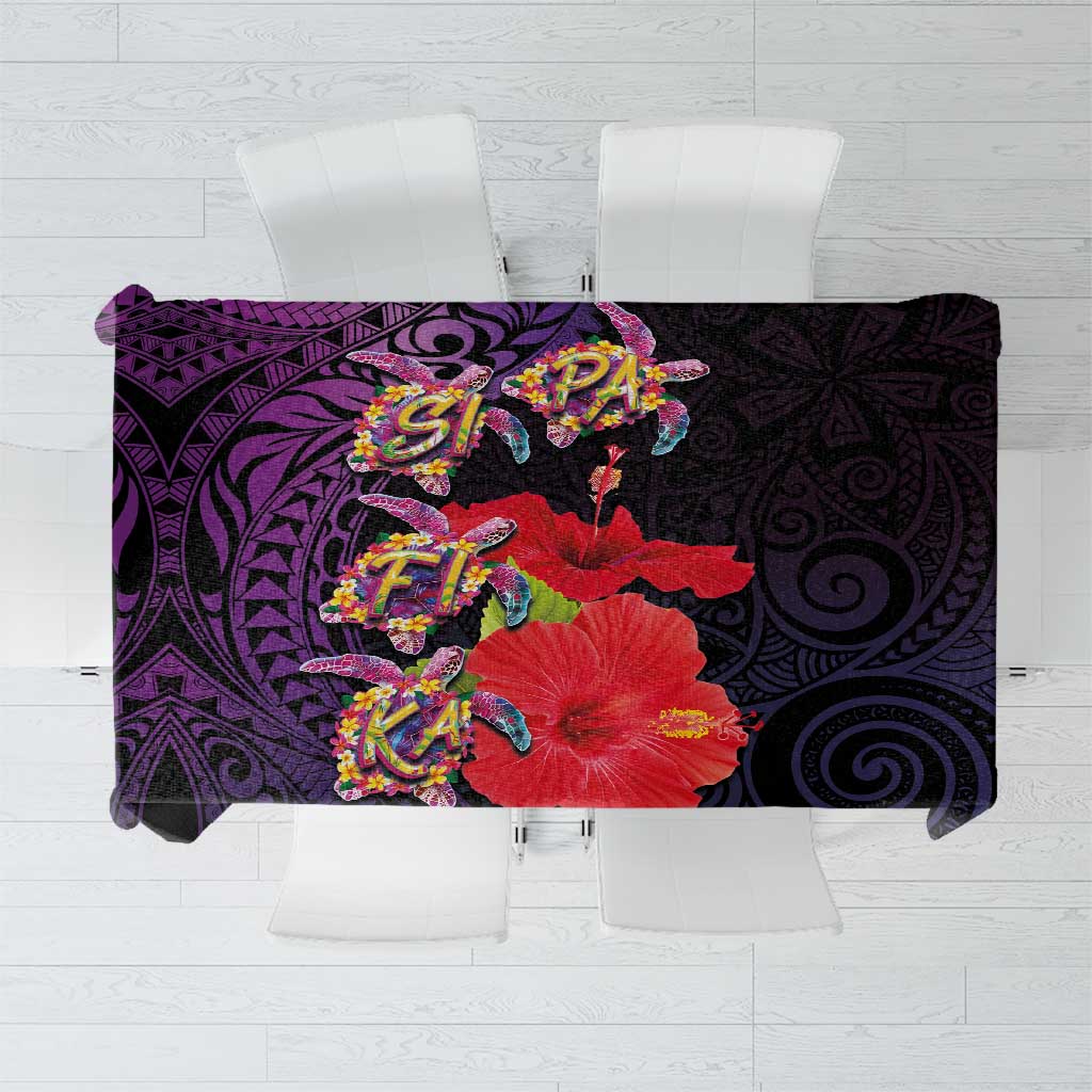 Pasifika Festival Tablecloth Plumeria Turtles with Hibiscus - Polynesian Art Tattoo Purple Color LT03 Purple - Polynesian Pride
