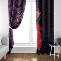 Pasifika Festival Window Curtain Plumeria Turtles with Hibiscus - Polynesian Art Tattoo Purple Color