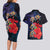 Pasifika Festival Couples Matching Long Sleeve Bodycon Dress and Hawaiian Shirt Plumeria Turtles with Hibiscus - Polynesian Art Tattoo Dark Navy Color