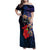 Pasifika Festival Family Matching Off Shoulder Maxi Dress and Hawaiian Shirt Plumeria Turtles with Hibiscus - Polynesian Art Tattoo Dark Navy Color