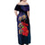 Pasifika Festival Family Matching Off Shoulder Maxi Dress and Hawaiian Shirt Plumeria Turtles with Hibiscus - Polynesian Art Tattoo Dark Navy Color