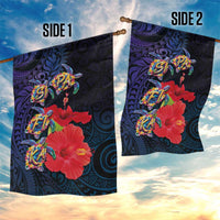 Pasifika Festival Garden Flag Plumeria Turtles with Hibiscus - Polynesian Art Tattoo Dark Navy Color