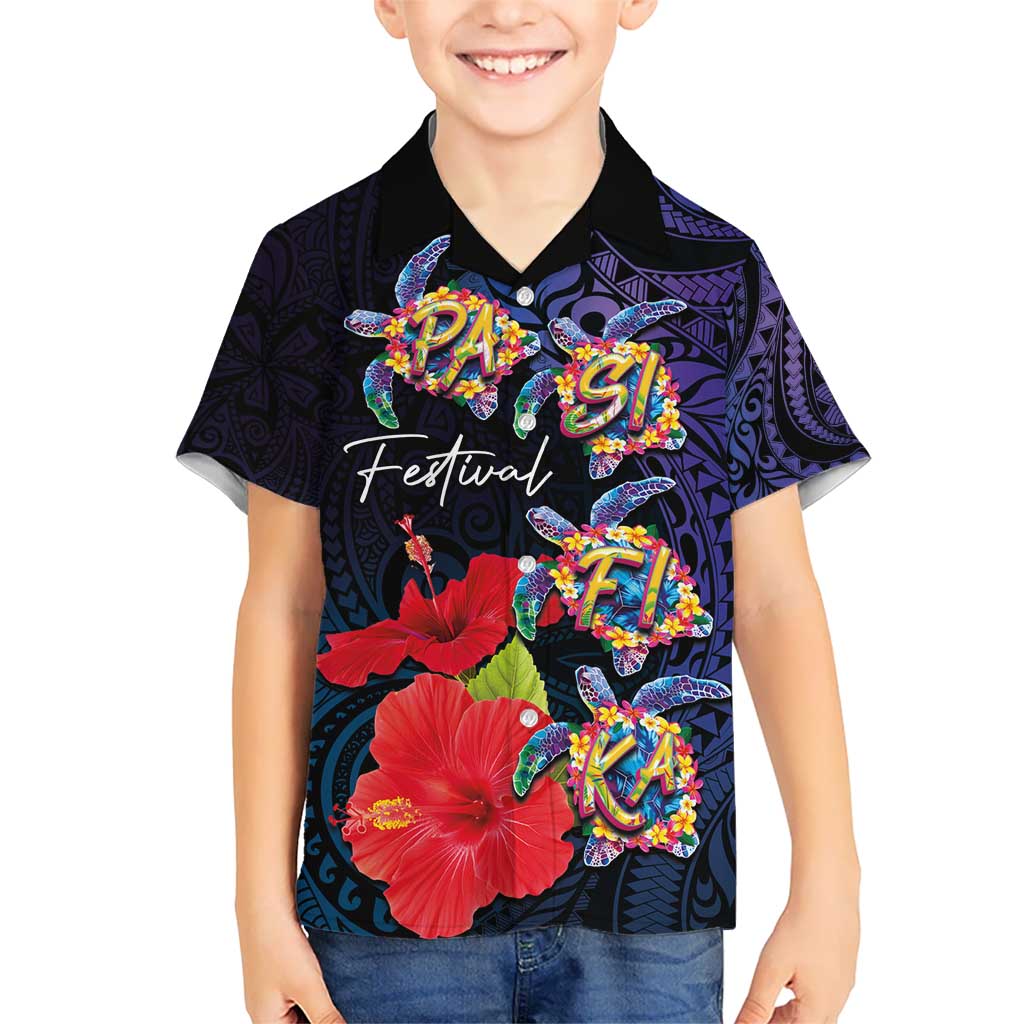 Pasifika Festival Hawaiian Shirt Plumeria Turtles with Hibiscus - Polynesian Art Tattoo Dark Navy Color