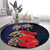 Pasifika Festival Round Carpet Plumeria Turtles with Hibiscus - Polynesian Art Tattoo Dark Navy Color