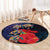 Pasifika Festival Round Carpet Plumeria Turtles with Hibiscus - Polynesian Art Tattoo Dark Navy Color