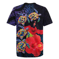 Pasifika Festival Rugby Jersey Plumeria Turtles with Hibiscus - Polynesian Art Tattoo Dark Navy Color