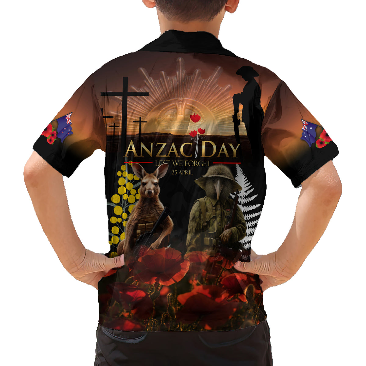 New Zealand and Australia ANZAC Day Hawaiian Shirt Kiwi Bird and Kangaroo Soldier LT03 - Polynesian Pride