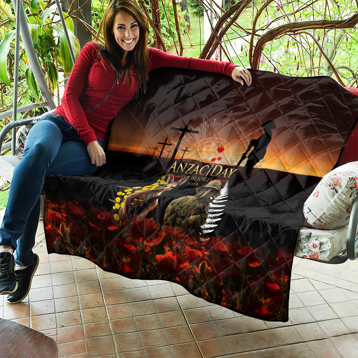 New Zealand and Australia ANZAC Day Quilt Kiwi Bird and Kangaroo Soldier LT03 - Polynesian Pride