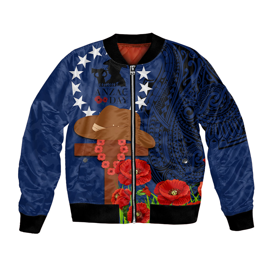 Cook Island ANZAC Day Bomber Jacket Soldier Paying Respect We Shall Remember Them LT03 Unisex Blue - Polynesian Pride