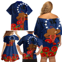 Cook Island ANZAC Day Family Matching Off Shoulder Short Dress and Hawaiian Shirt Soldier Paying Respect We Shall Remember Them LT03 - Polynesian Pride
